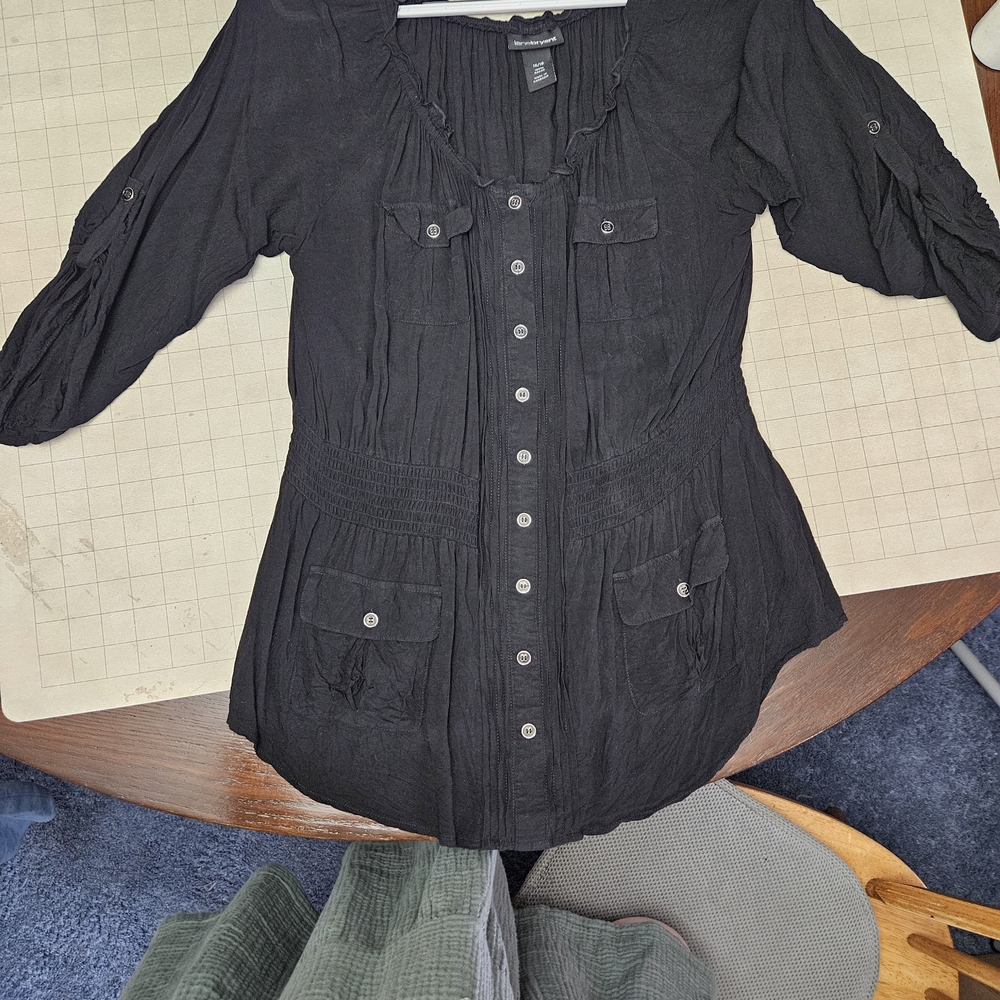 Lane Bryant Black Pleated Rayon Top